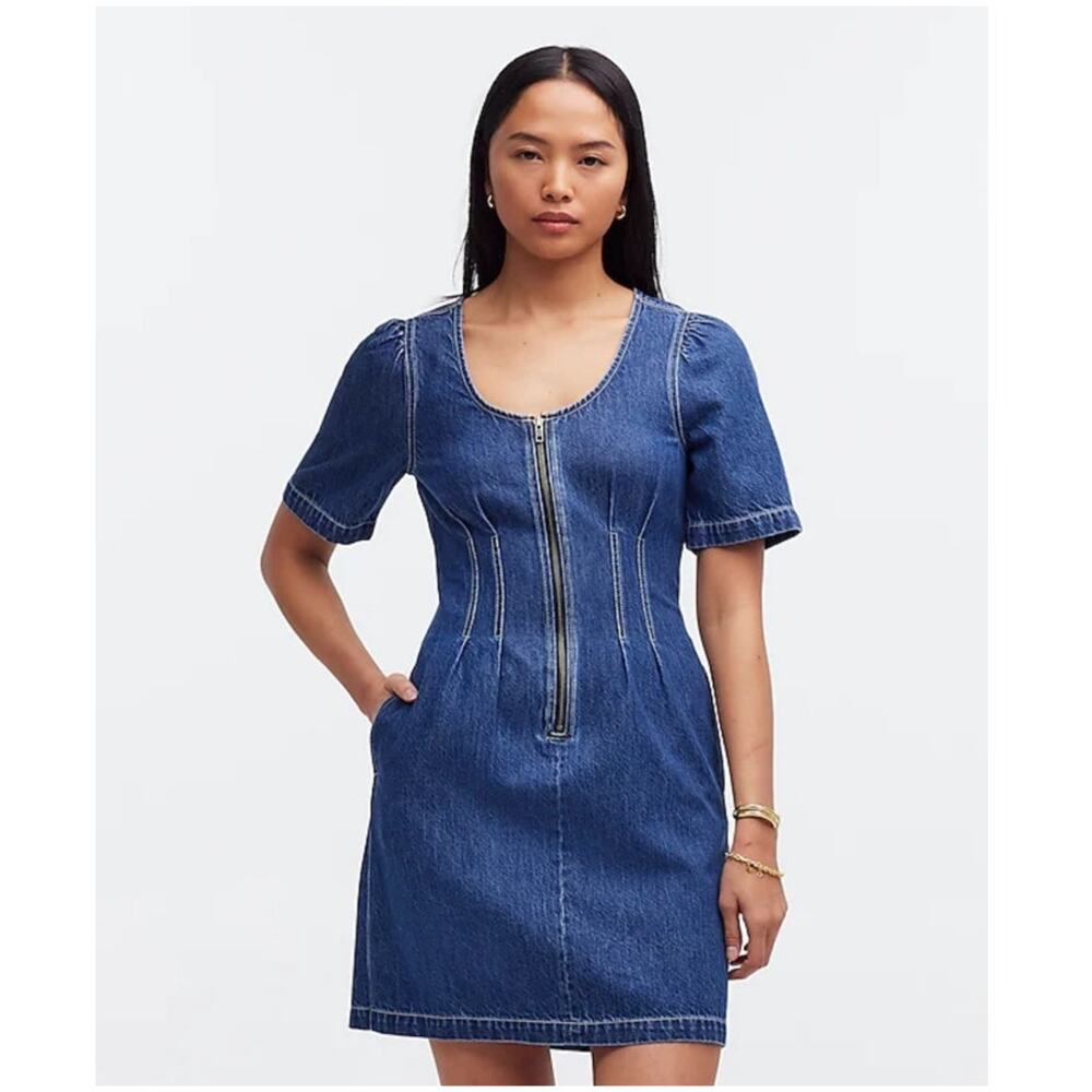 Madewell Denim Darted Mini Pixie Wash Half Zip Dress US Women's 00 New